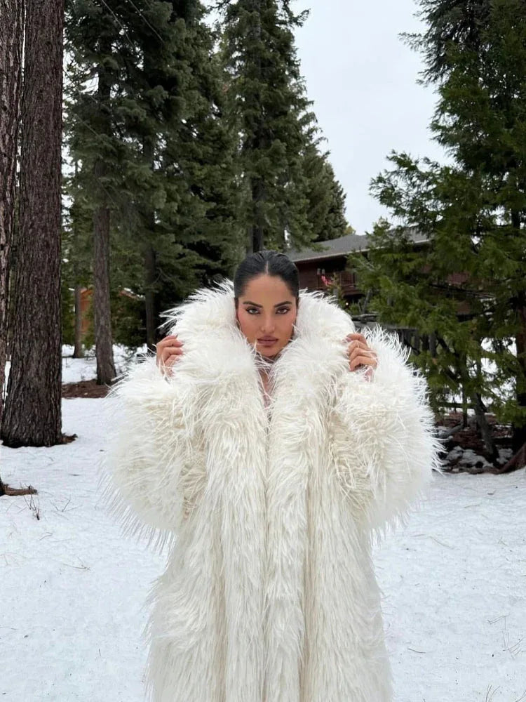 Aspen Glaze Shaggy Long Faux Fur Coat - WEUXS