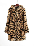 Luxe Tiger Print Faux Fur Hooded Coat - WEUXS