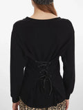 Lace-up back long sleeve knit top - View 6 | WEUXS