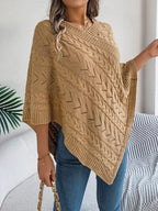 Cable Knit V-Neck Poncho Sweater - View 10 | WEUXS