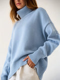 Oversized High Neck Knit Sweater - View 14 | WEUXS