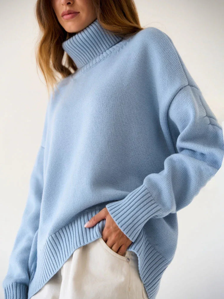 Oversized High Neck Knit Sweater - View 14 | WEUXS