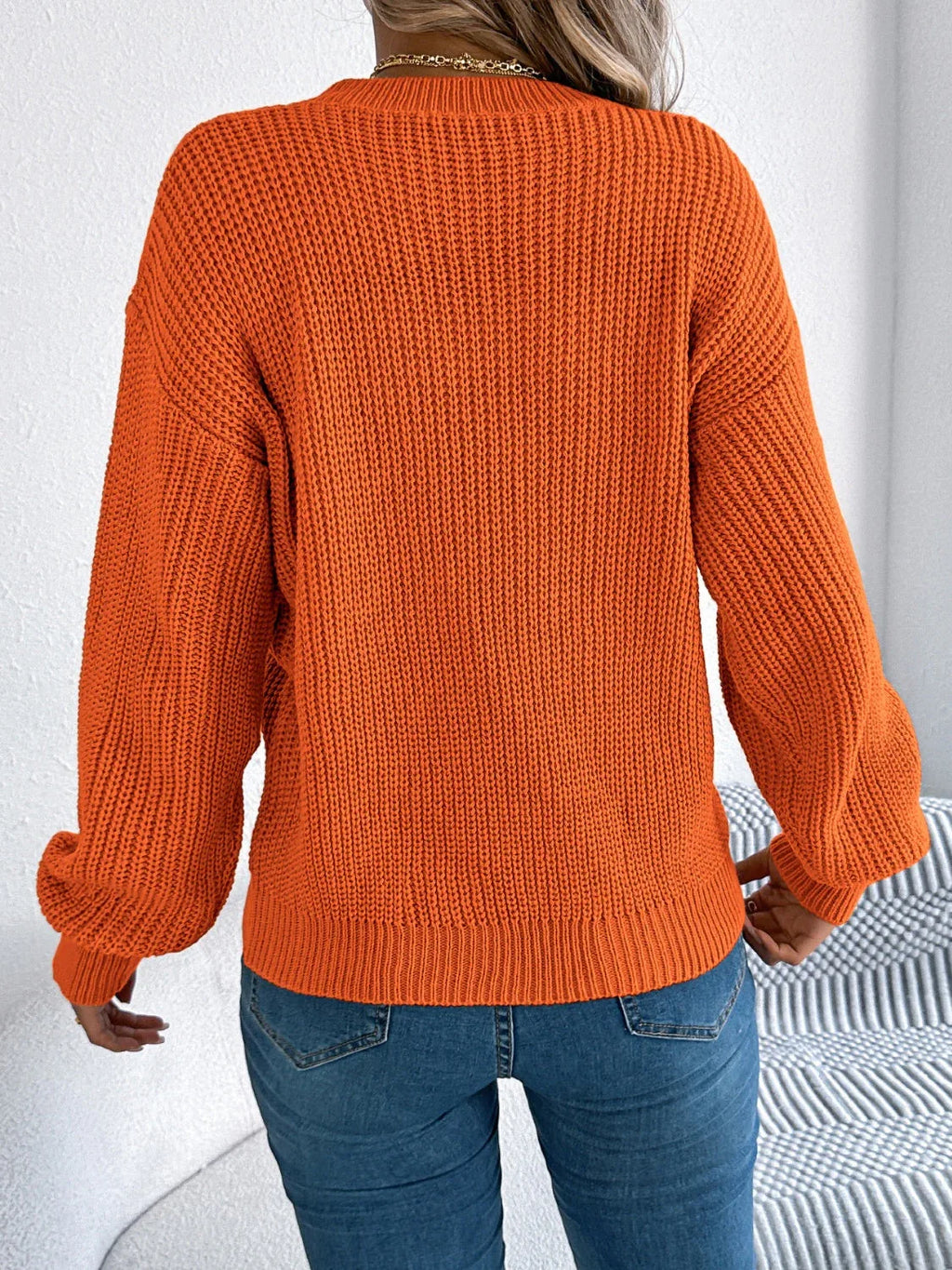 Pointelle knit crew neck sweater - View 8 | WEUXS