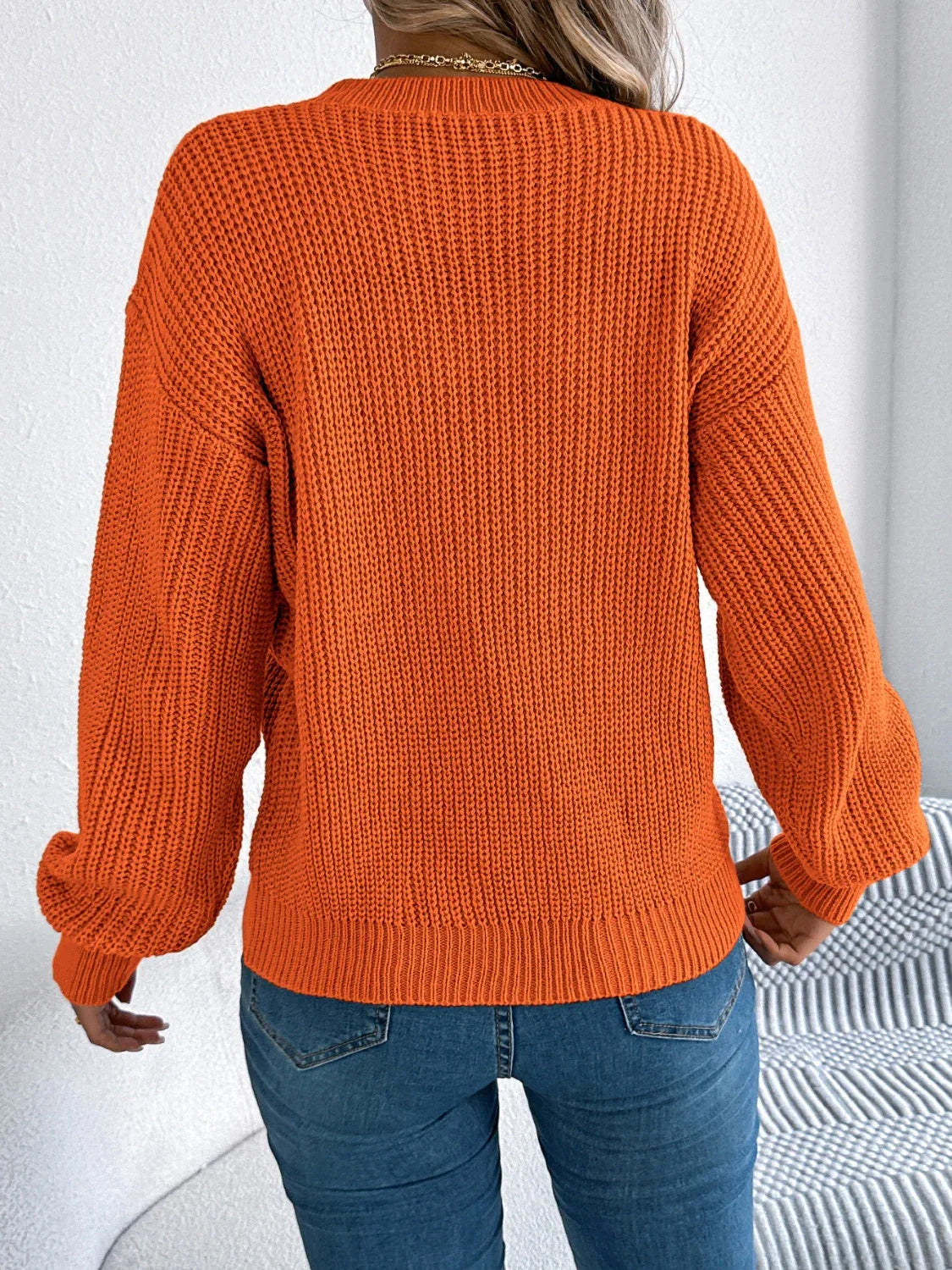 Pointelle knit crew neck sweater - View 8 | WEUXS