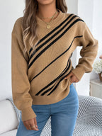 Diagonal Stripe Knit Crewneck Sweater - View 12 | WEUXS