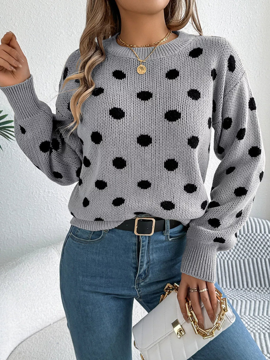 Polka Dot Knit Sweater - View 18 | WEUXS