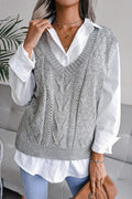 Classic Beige Hollow-Out Cable Knit Sweater Vest - WEUXS