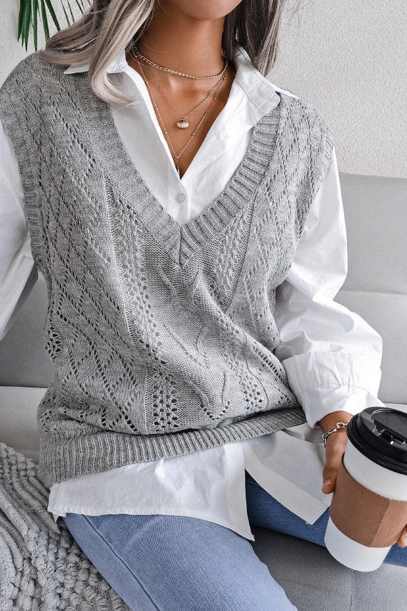 Women's beige cable knit sweater vest - View 14 | WEUXS