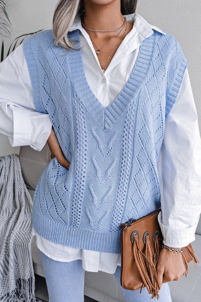 Women's beige cable knit sweater vest - View 8 | WEUXS