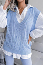 Women's beige cable knit sweater vest - View 7 | WEUXS