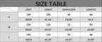 Size chart for the sleeveless sweater vest.