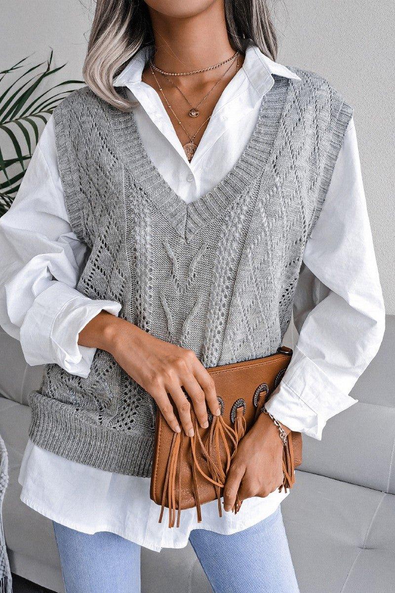 Women's beige cable knit sweater vest - View 12 | WEUXS