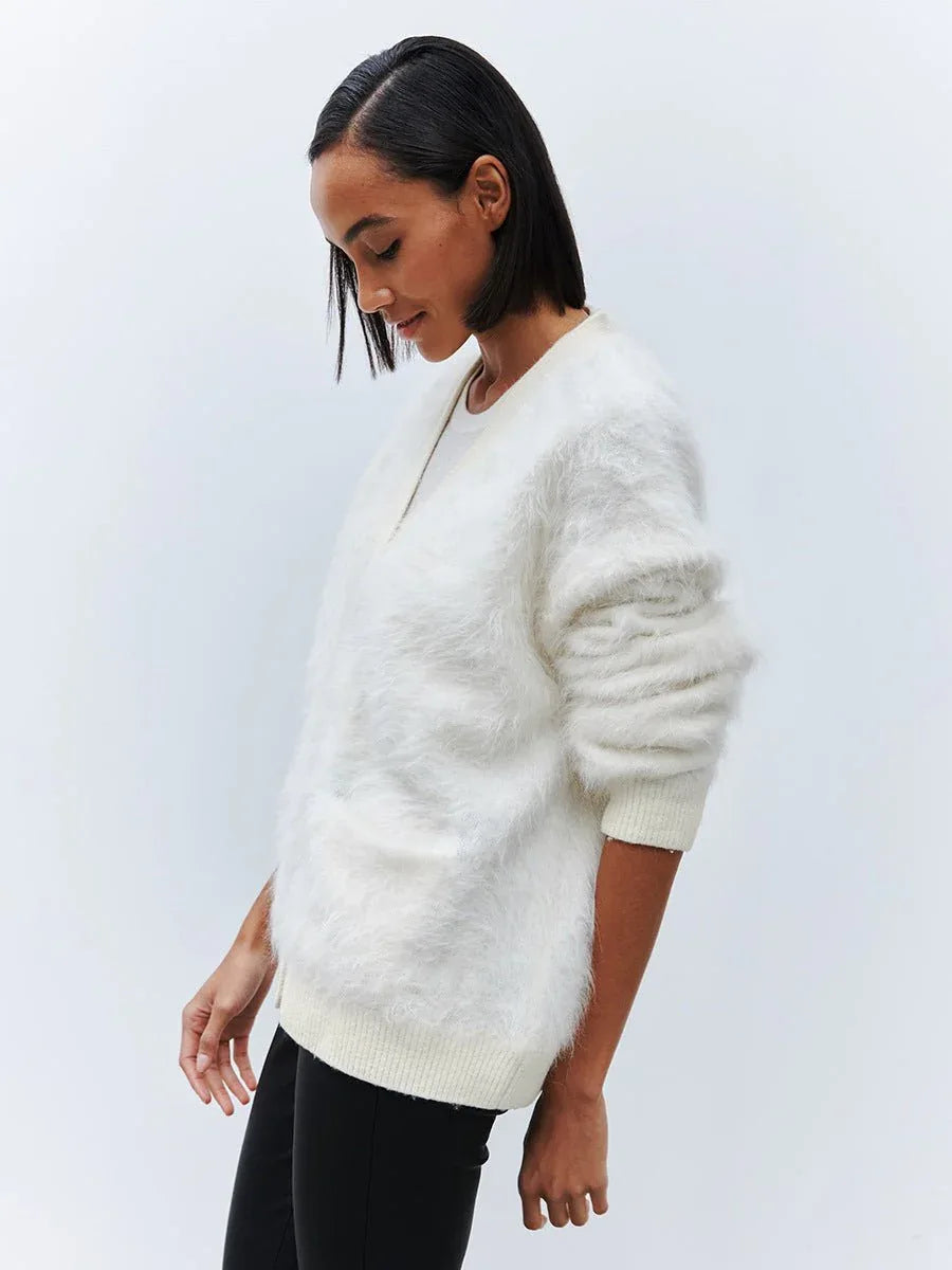Faux Fur Button Cardigan - View 14 | WEUXS