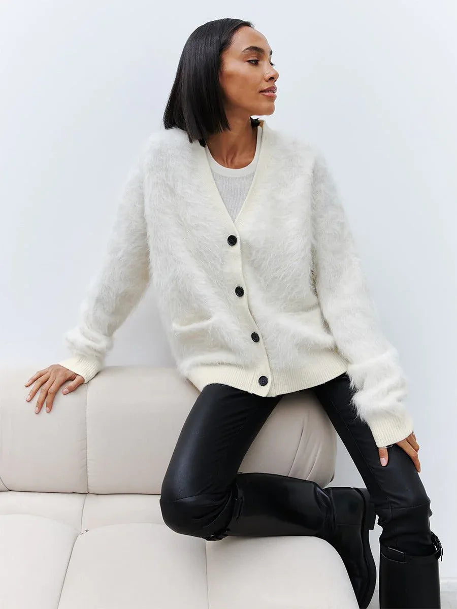 Faux Fur Button Cardigan - View 16 | WEUXS