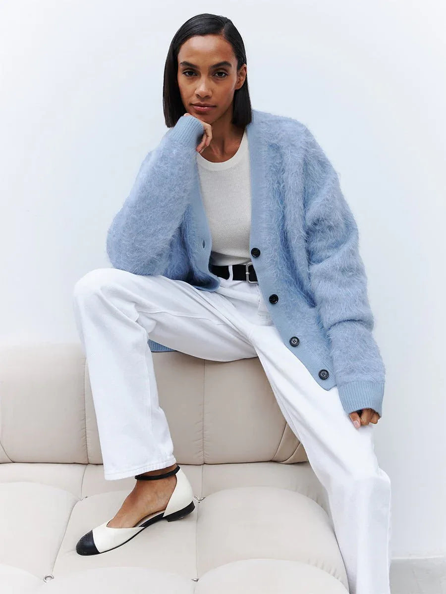 Faux Fur Button Cardigan - View 12 | WEUXS
