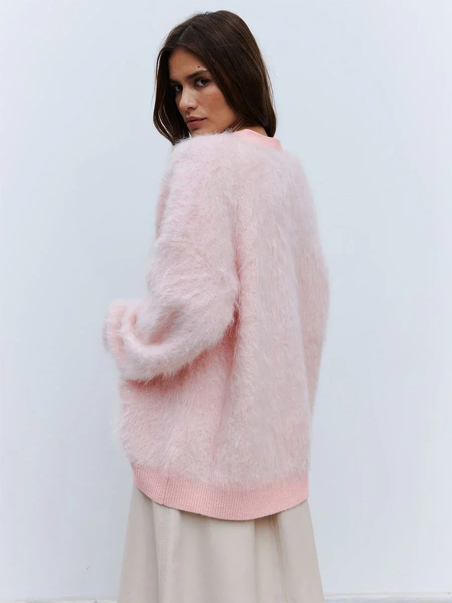 Faux Fur Button Cardigan - View 6 | WEUXS