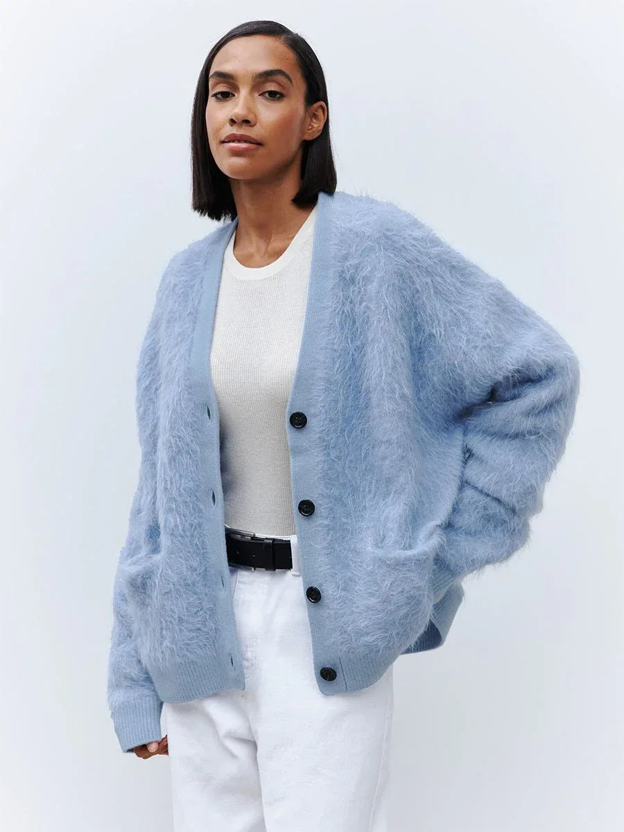 Faux Fur Button Cardigan - View 10 | WEUXS