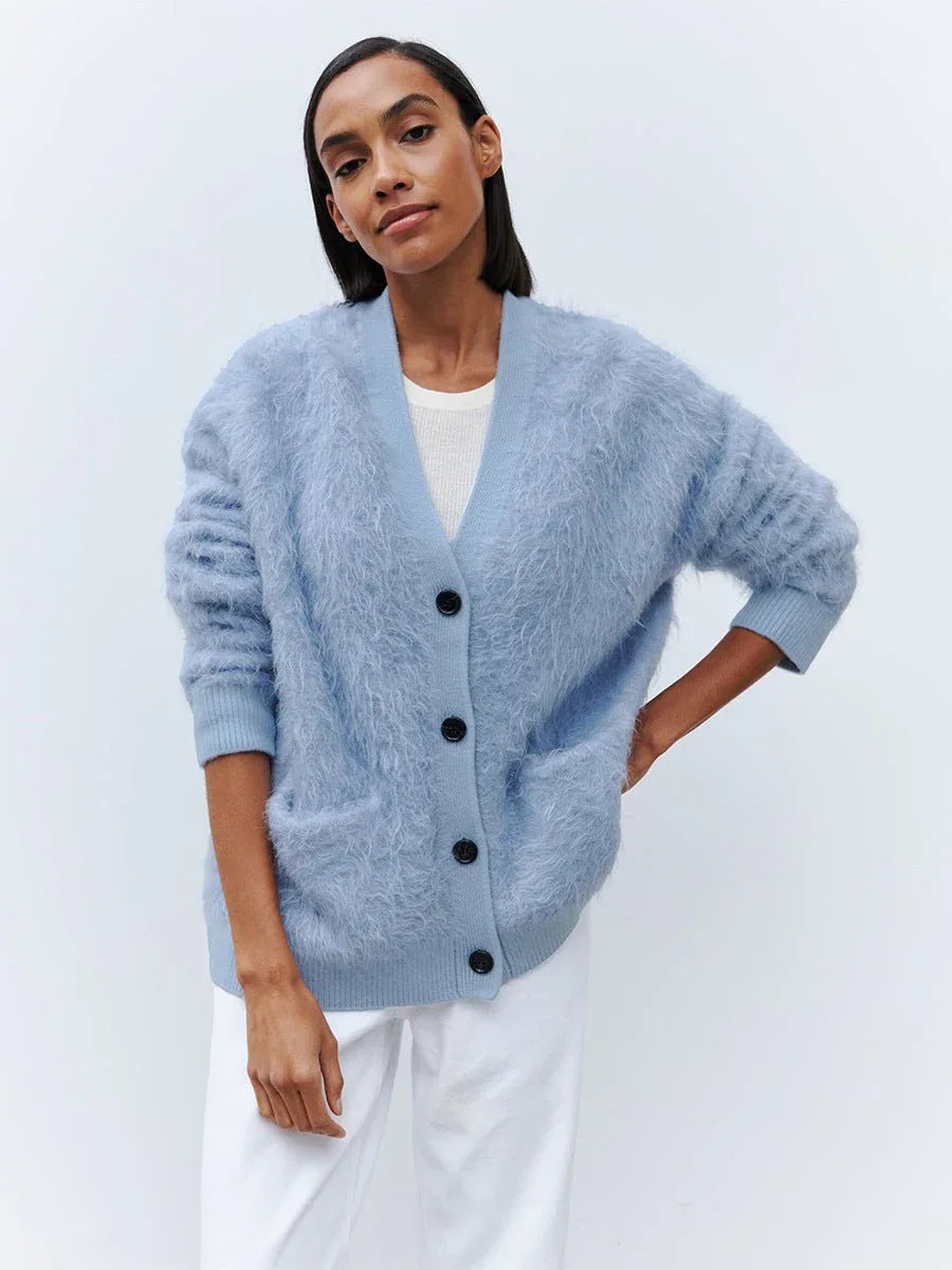 Faux Fur Button Cardigan - View 9 | WEUXS