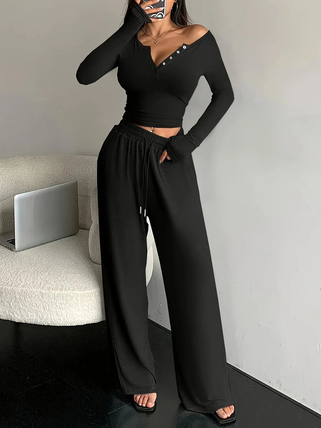 Henley Knit Lounge Set - View 9 | WEUXS