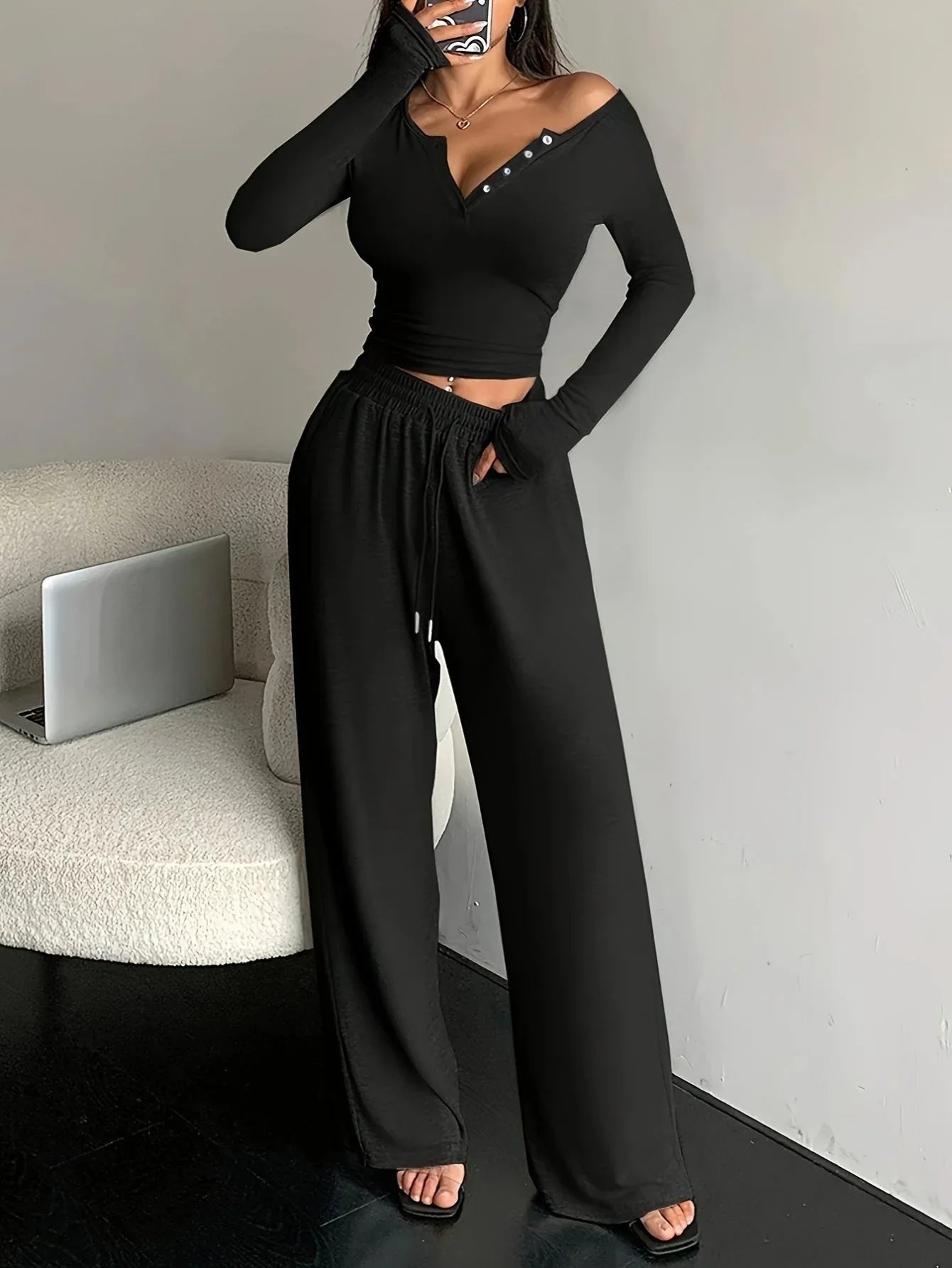 Henley Knit Lounge Set - View 9 | WEUXS