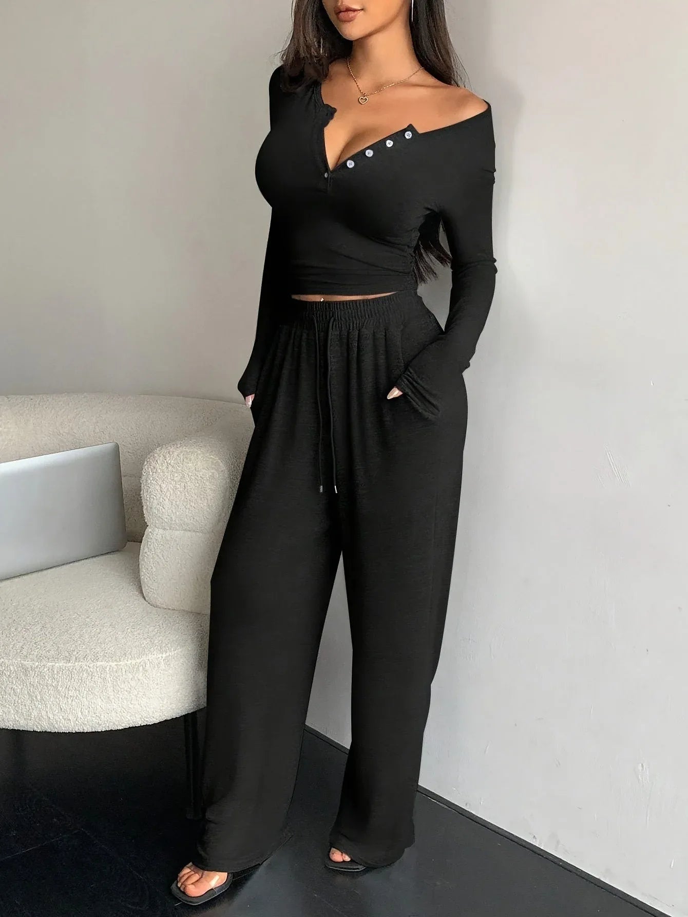 Henley Knit Lounge Set - View 8 | WEUXS