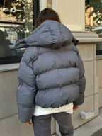 Hooded Cropped Puffer Jacket - View 8 | WEUXS