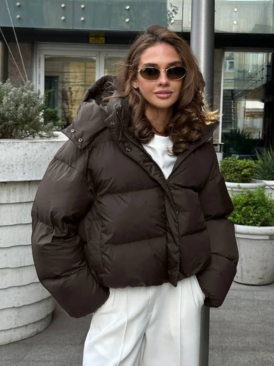 Cropped Hooded Puffer Jacket - View 11 | WEUXS