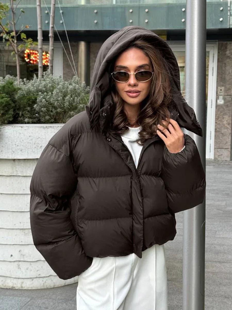 Cropped Hooded Puffer Jacket - View 9 | WEUXS
