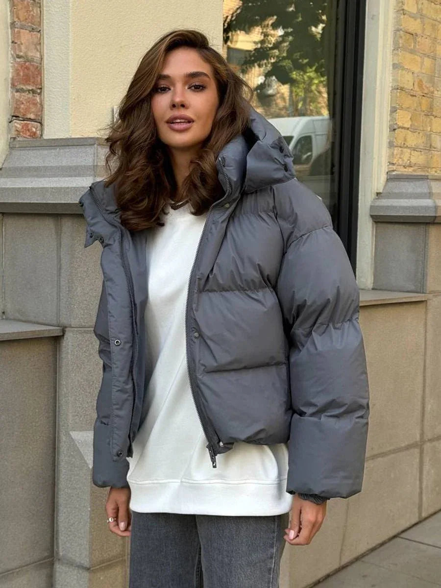 Hooded Cropped Puffer Jacket - View 7 | WEUXS