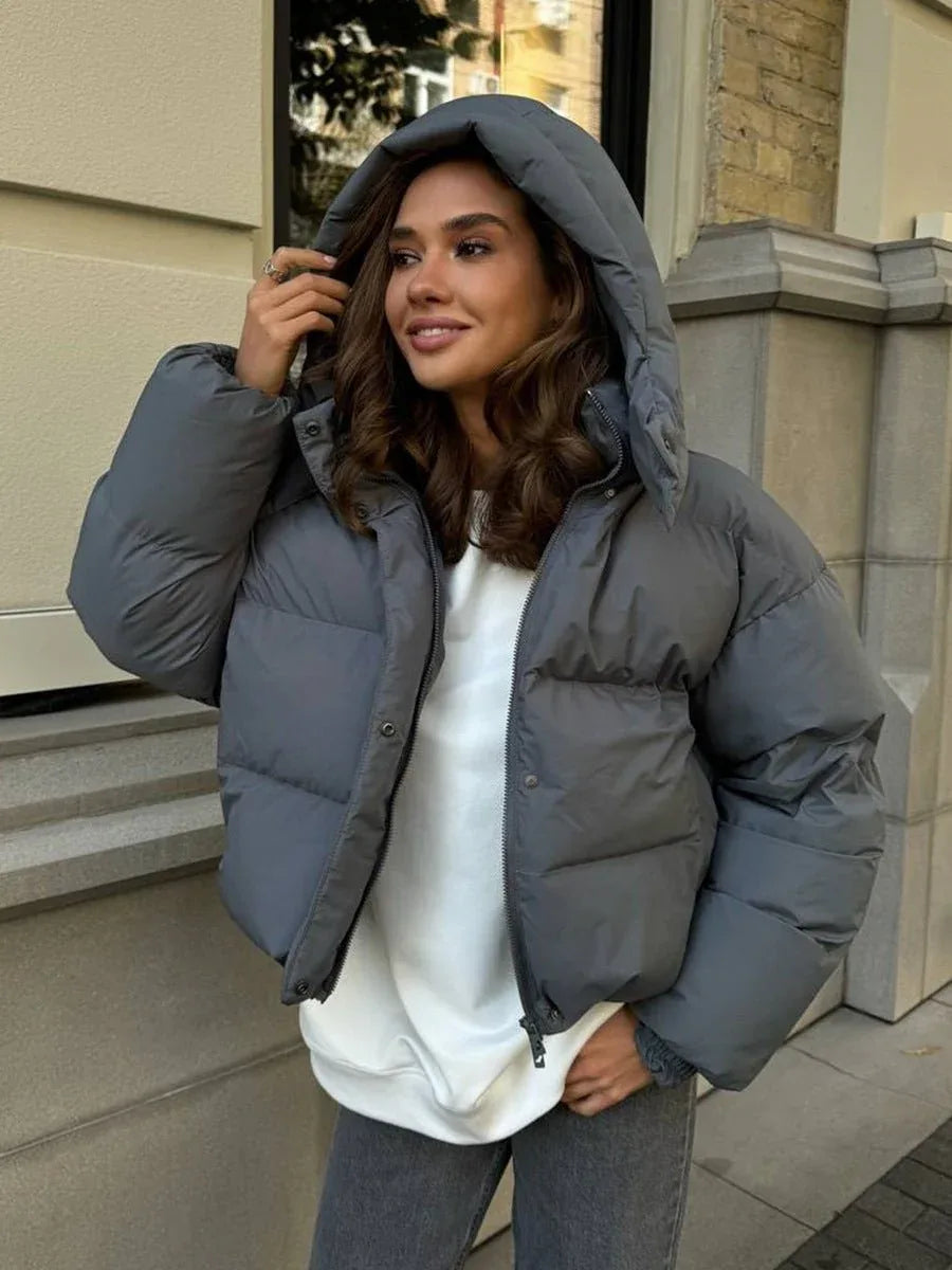 Cropped Hooded Puffer Jacket - View 6 | WEUXS