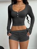 Women's long sleeve henley lounge set - View 7 | WEUXS