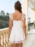 Lace Trim Fit and Flare Dress - View 8 | WEUXS