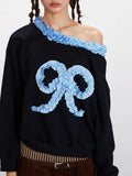 Off-shoulder sweatshirt with gingham bow - View 6 | WEUXS
