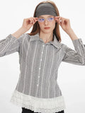 Vintage Plaid Lace Trim Button Down Shirt - View 6 | WEUXS