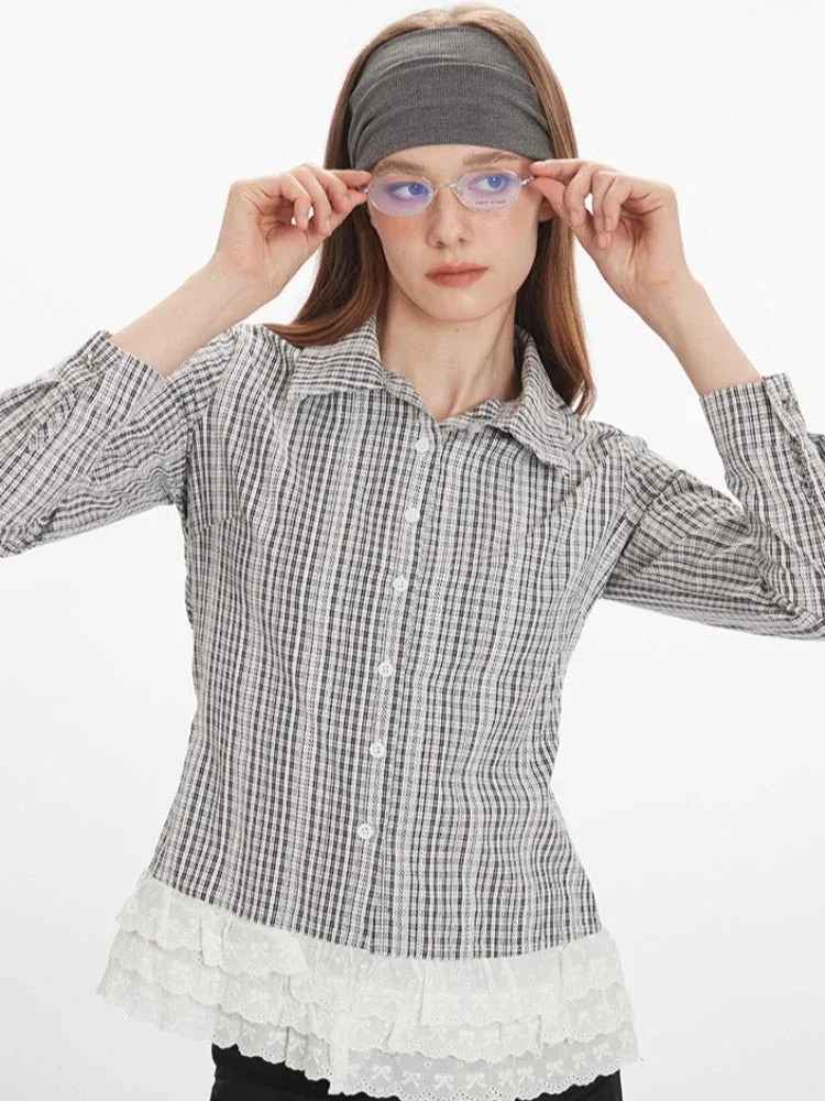 Vintage Plaid Lace Trim Button Down Shirt - View 6 | WEUXS