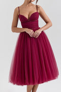 Countess Cabernet Tulle Midi Dress - WEUXS