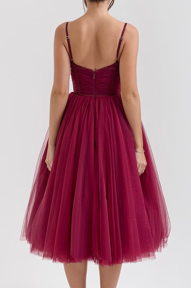 Countess Cabernet Tulle Midi Dress - WEUXS