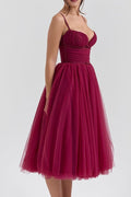 Countess Cabernet Tulle Midi Dress - WEUXS