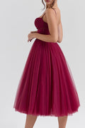 Countess Cabernet Tulle Midi Dress - WEUXS