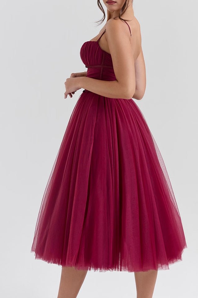 Countess Cabernet Tulle Midi Dress - WEUXS