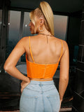 White satin bustier cami top with draped neckline - View 74 | WEUXS