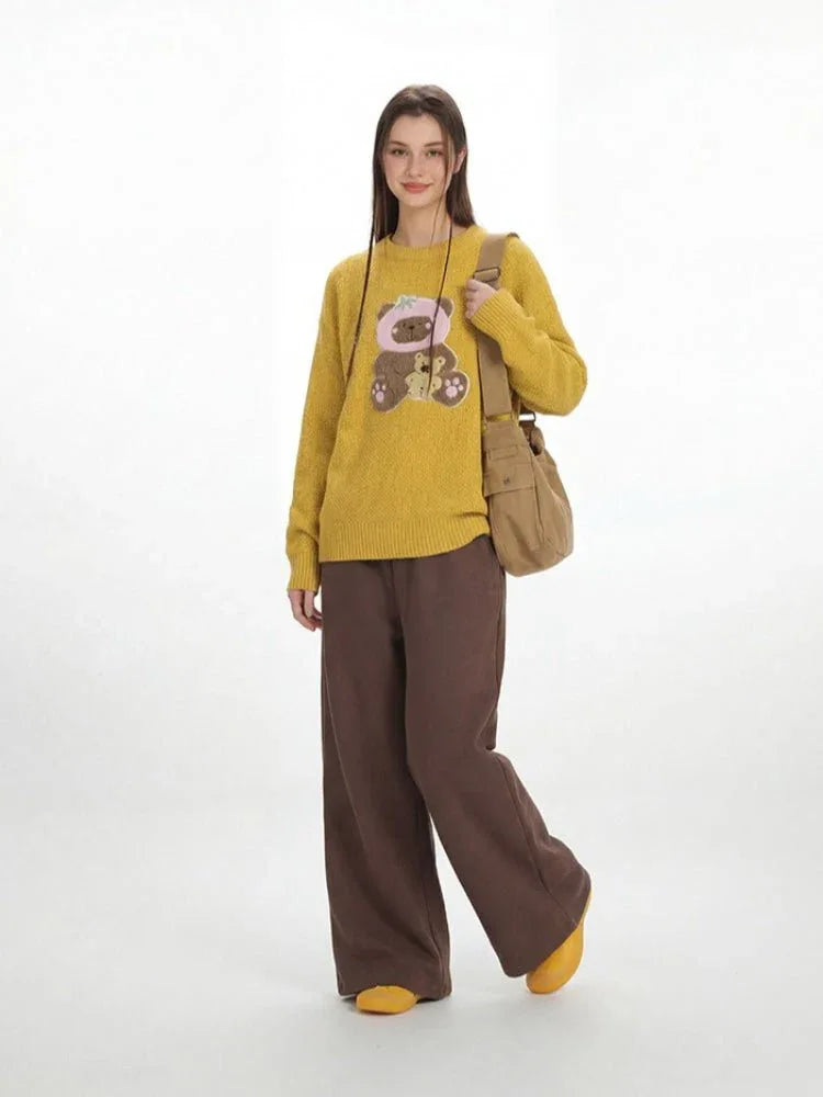 Oversized knit sweater with embroidered teddy bear graphic - View 6 | WEUXS