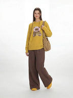 Oversized knit sweater with embroidered teddy bear graphic - View 6 | WEUXS