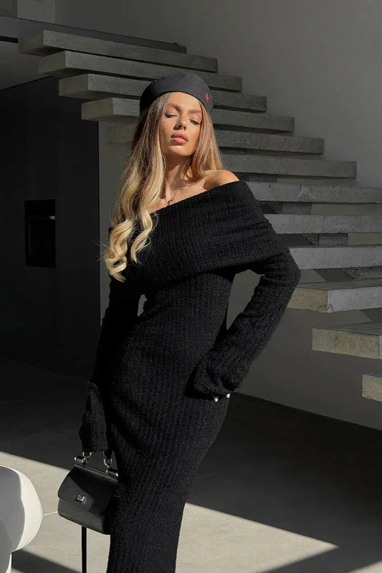 Off-shoulder knit maxi dress - View 7 | WEUXS