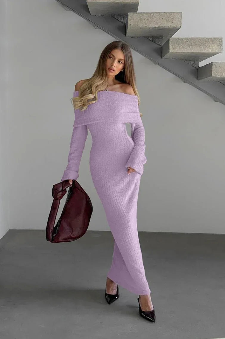 Off-shoulder knit maxi dress - View 6 | WEUXS