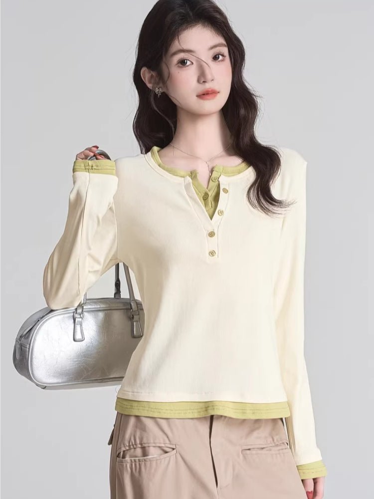 Contrast Trim Henley Top - View 6 | WEUXS