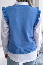 Diamond knit sweater vest with ruffle trim and mock neckline - View 9 | WEUXS