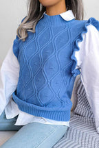 Diamond knit sweater vest with ruffle trim and mock neckline - View 8 | WEUXS