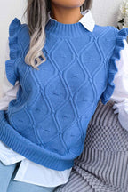 Diamond knit sweater vest with ruffle trim and mock neckline - View 7 | WEUXS