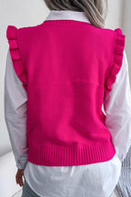Diamond knit sweater vest with ruffle trim and mock neckline - View 6 | WEUXS
